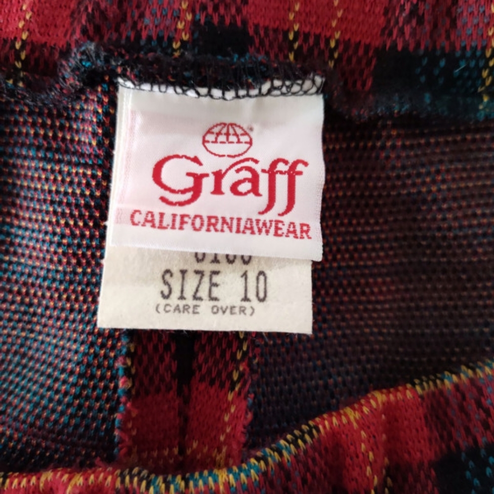 Vintage Graff Plaid Red Turquoise And Black Elastic Waist Skirt Size 10 - Picture 4 of 5